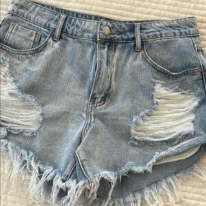 SHEIN Blue Jean Shorts with Distressed Details